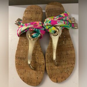 Lilly Pulitzer Gold and Vibrant Print Sandals